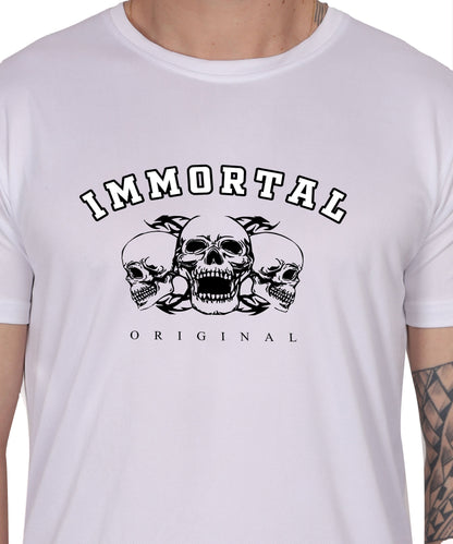 IMMORTAL' skull  Print Cotton T-Shirt, Short Sleeve, Crew Neck, Casual Wear