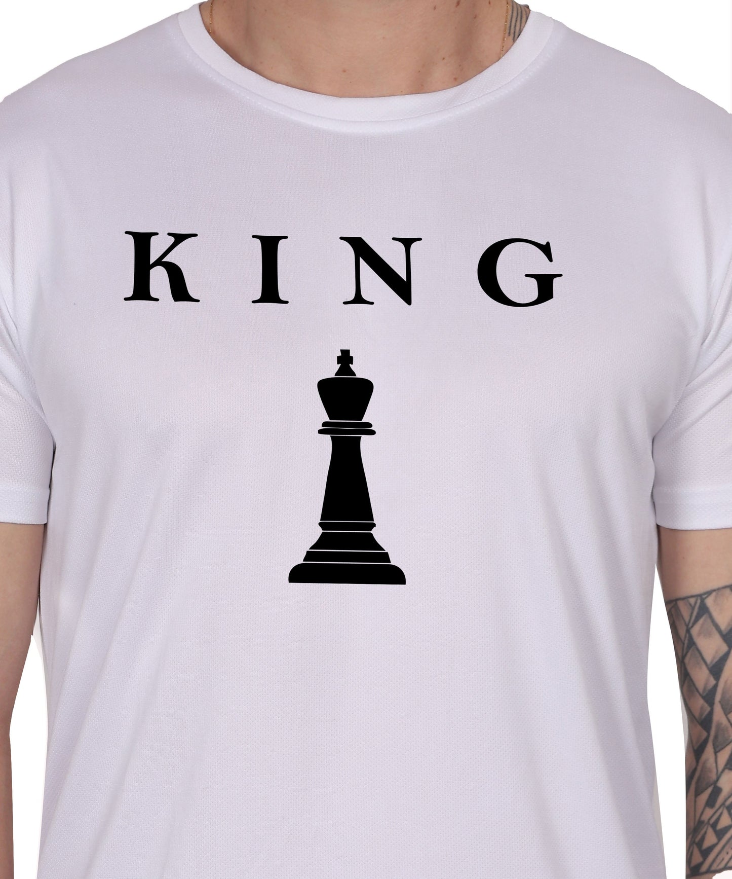 Chess King Graphic Print T-Shirt, Cotton, Round Neck, Short Sleeve, Regular Fit, Casual Wear