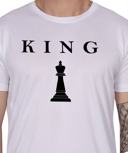 Chess King Graphic Print T-Shirt, Cotton, Round Neck, Short Sleeve, Regular Fit, Casual Wear