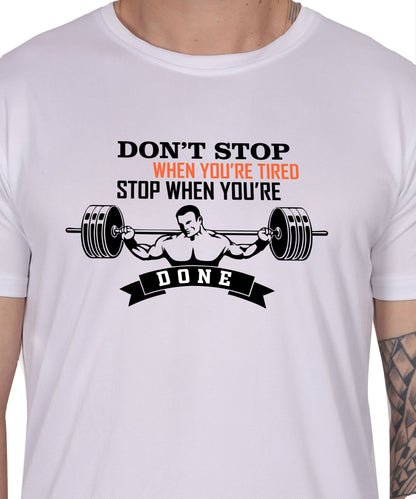 Motivational Gym Workout T-Shirt, Cotton, Short Sleeve, Regular Fit, Barbell Design