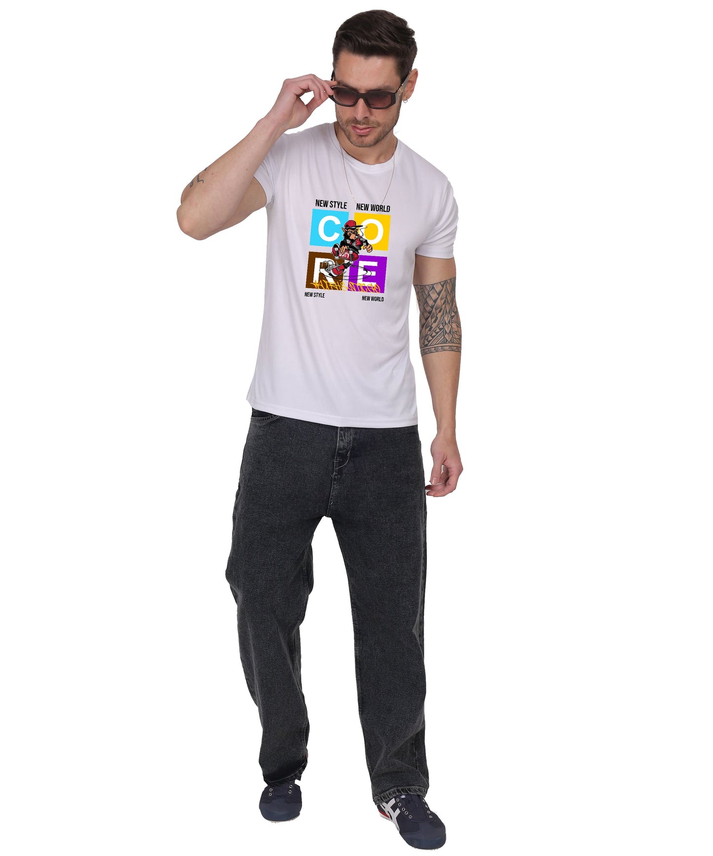 Generic New Style New World Monkey Graphic Cotton T-Shirt, Black, Regular Fit, Short Sleeve, Crew Neck