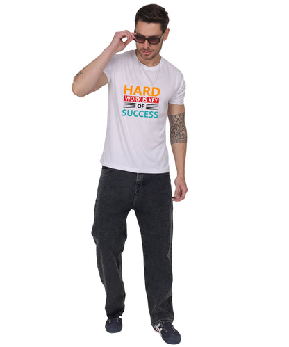 Hard Work is Key of Success Motivational Graphic T-Shirt, Black Cotton Blend, Short Sleeve, Regular Fit