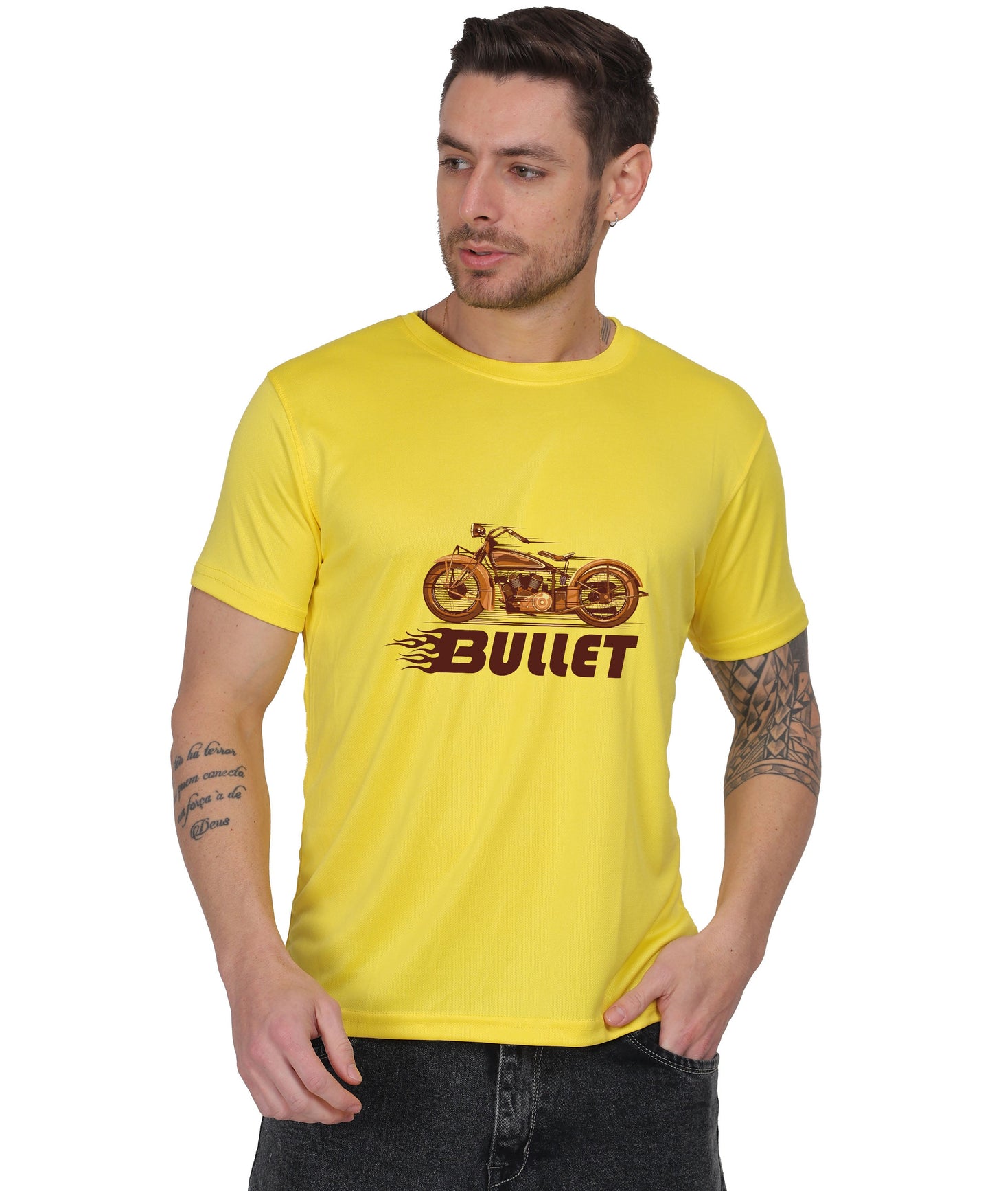 Religious Graphic T-Shirt, Cotton Blend, Short Sleeve Crew Neck, Bullet Design