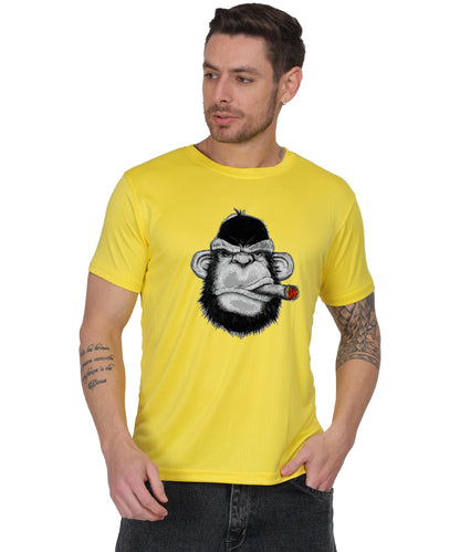Edgy monkey Figure Graphic T-Shirt, Black Cotton, Short Sleeve, Regular Fit, Military Theme