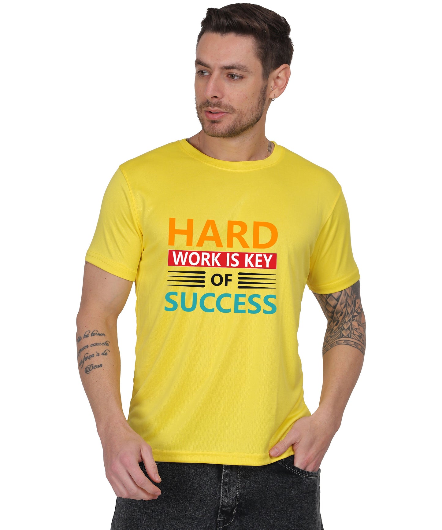 Hard Work is Key of Success Motivational Graphic T-Shirt, Black Cotton Blend, Short Sleeve, Regular Fit