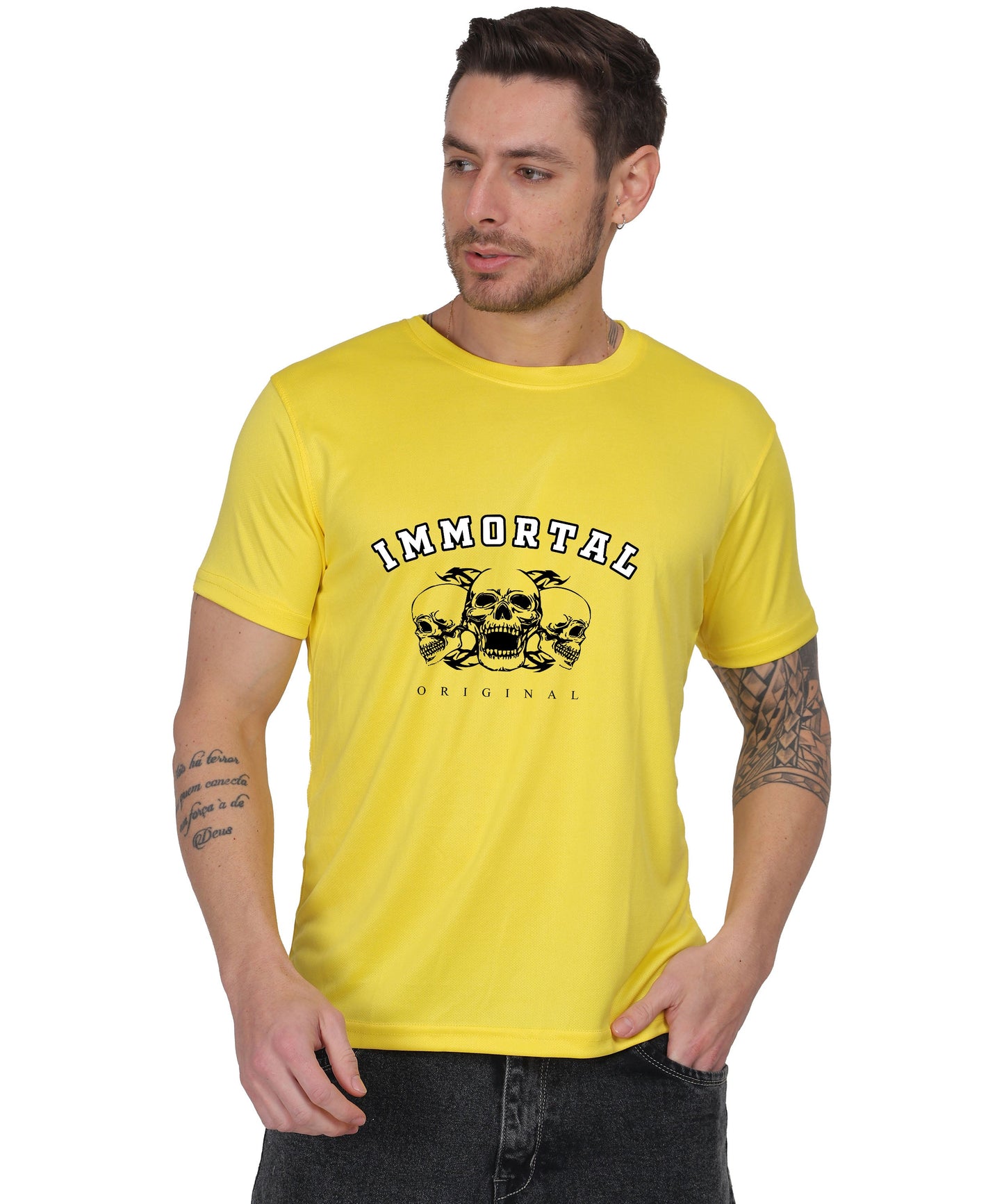 IMMORTAL' skull  Print Cotton T-Shirt, Short Sleeve, Crew Neck, Casual Wear