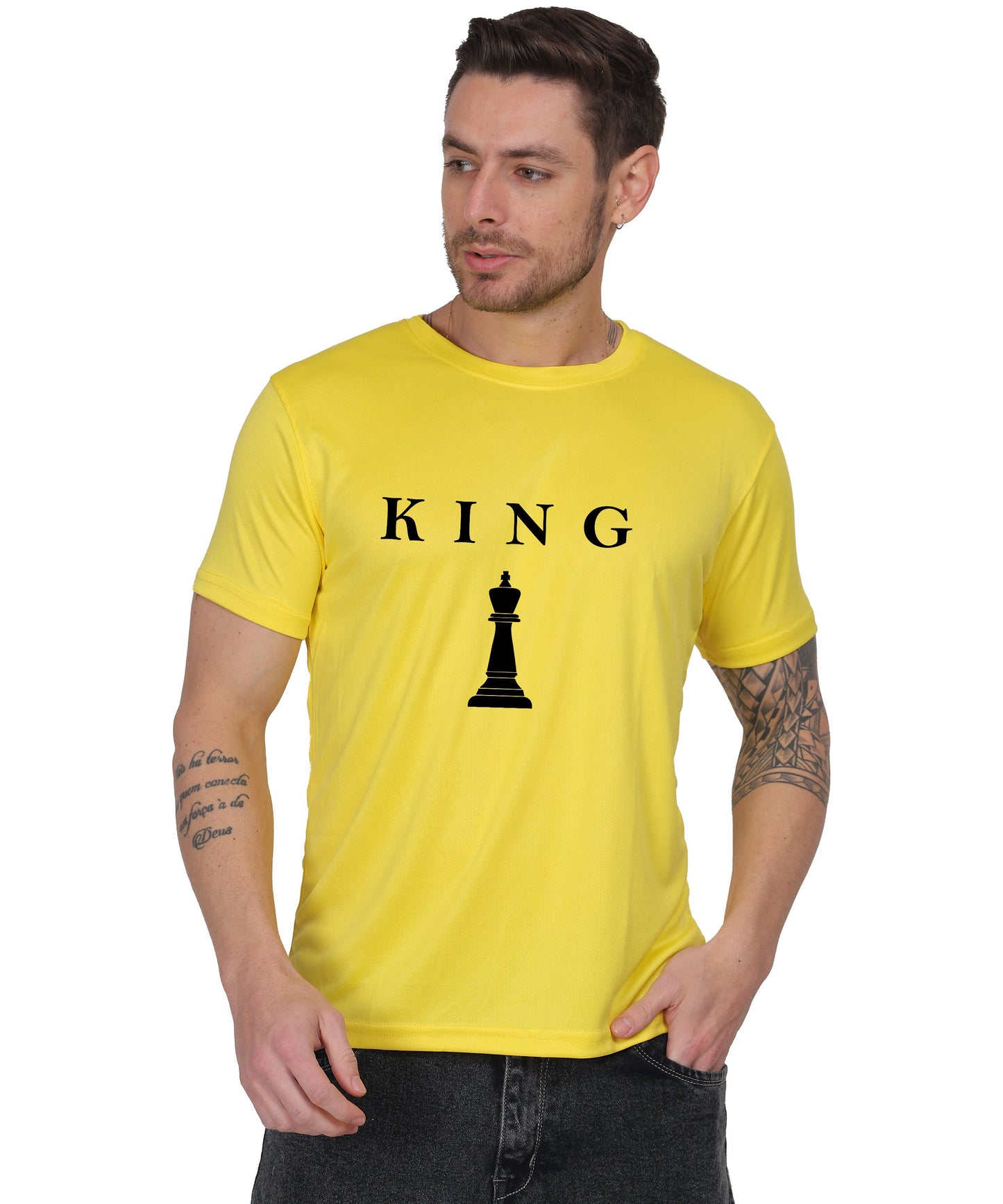 Chess King Graphic Print T-Shirt, Cotton, Round Neck, Short Sleeve, Regular Fit, Casual Wear