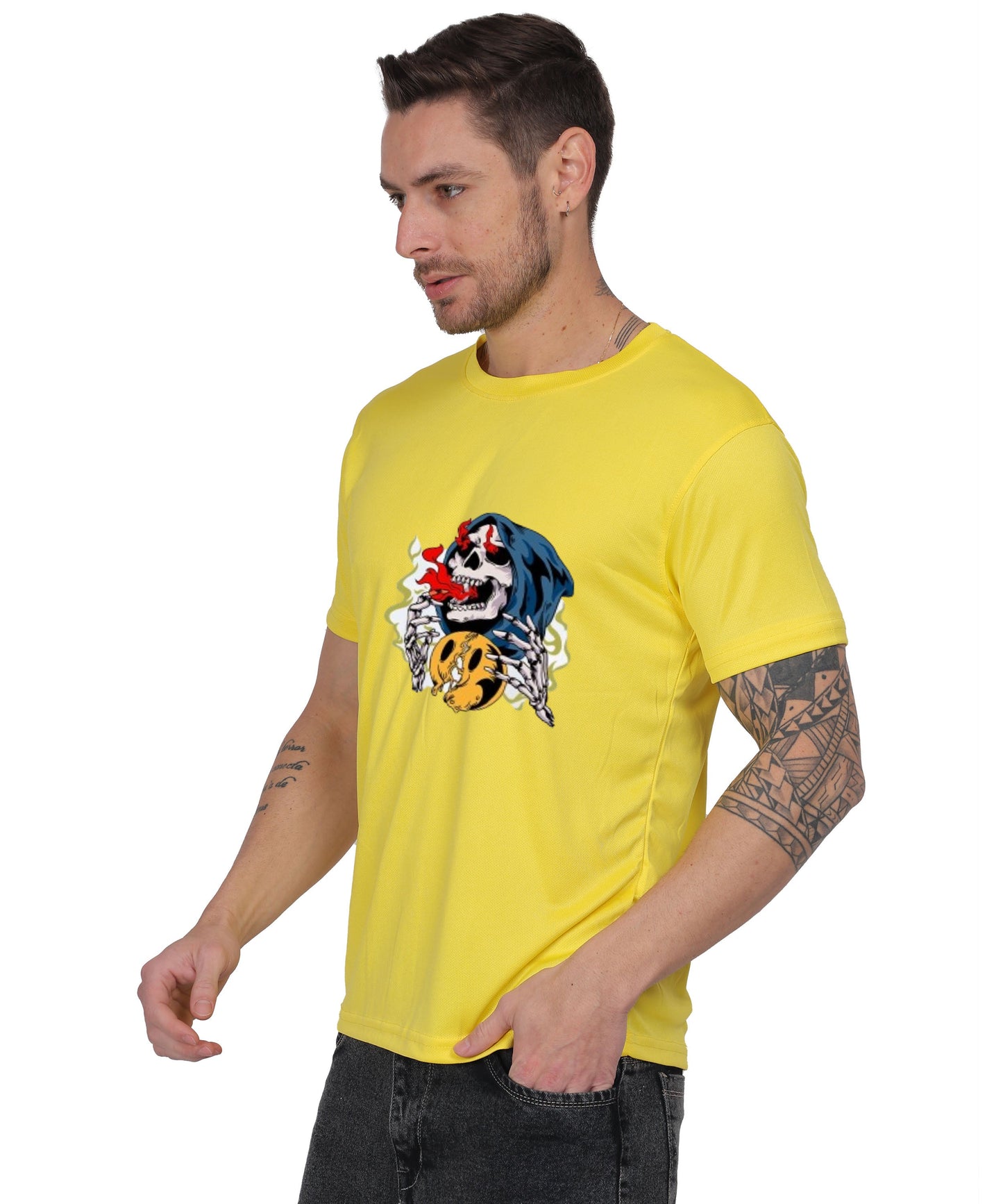 Skull Design Graphic T-Shirt, Black Cotton, Round Neck, Short Sleeve, Casual Wear