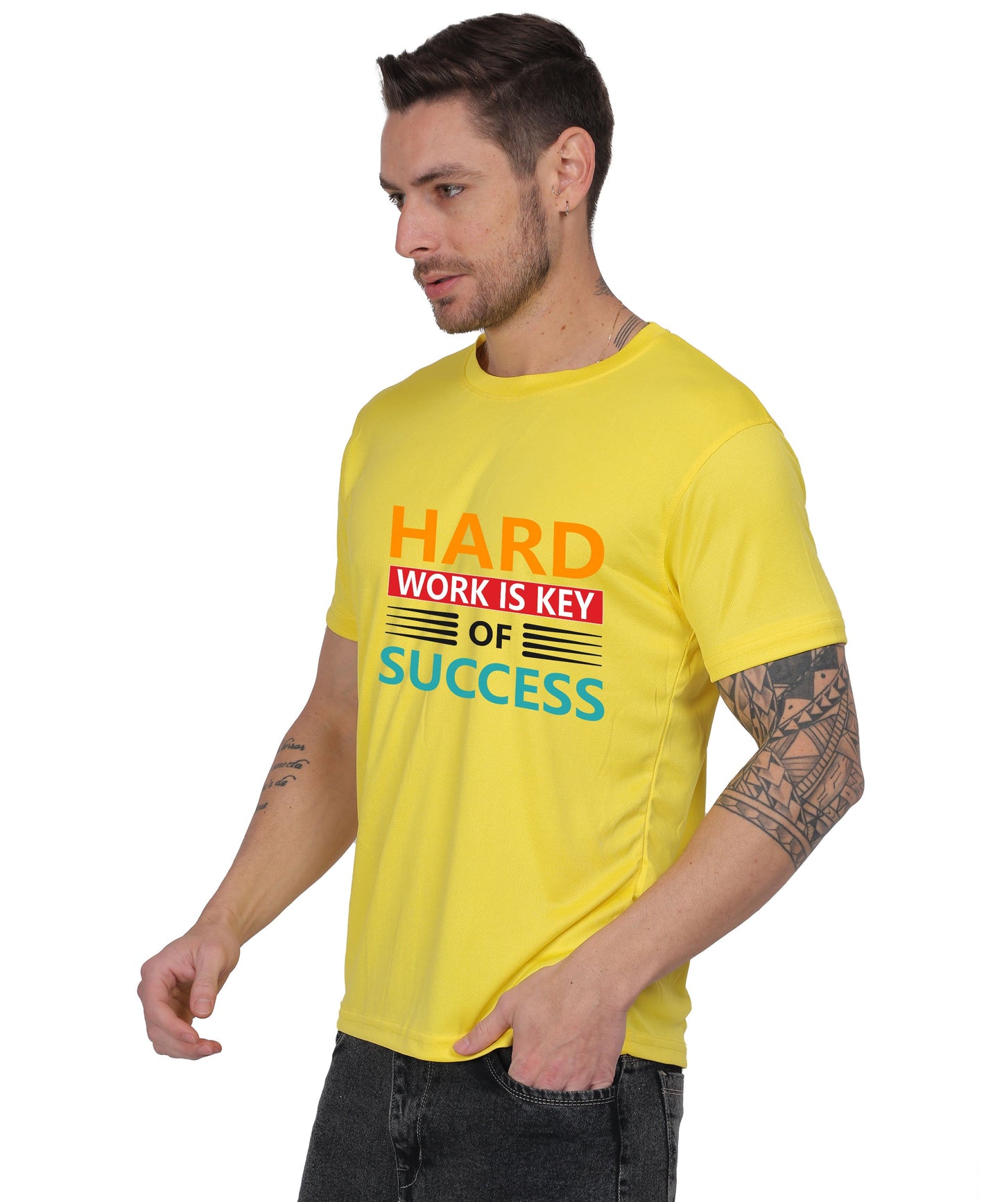 Hard Work is Key of Success Motivational Graphic T-Shirt, Black Cotton Blend, Short Sleeve, Regular Fit