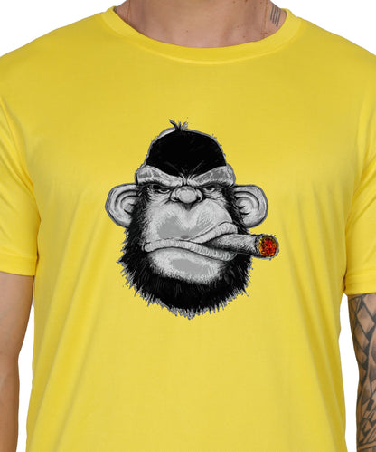 Edgy monkey Figure Graphic T-Shirt, Black Cotton, Short Sleeve, Regular Fit, Military Theme