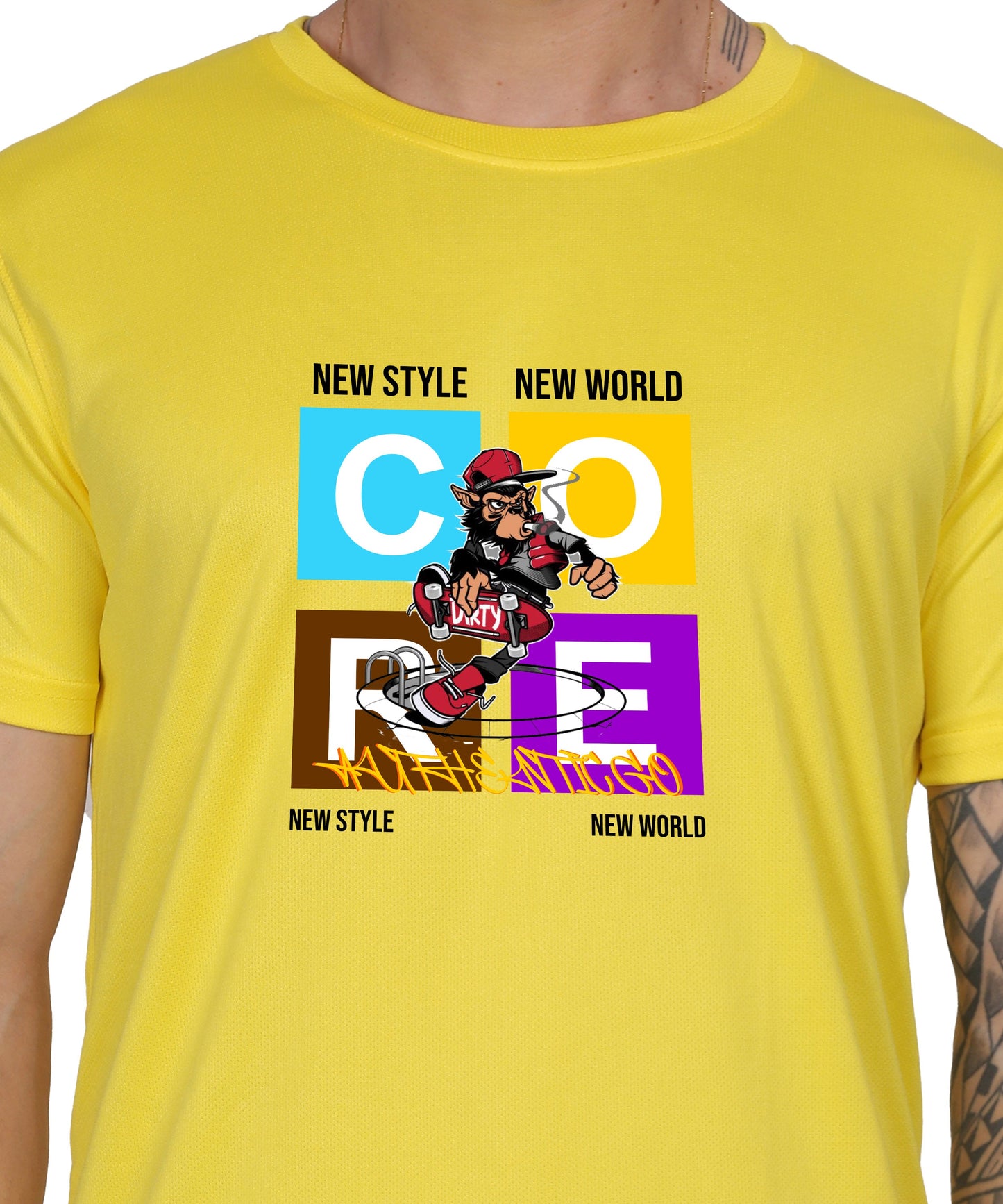 Generic New Style New World Monkey Graphic Cotton T-Shirt, Black, Regular Fit, Short Sleeve, Crew Neck