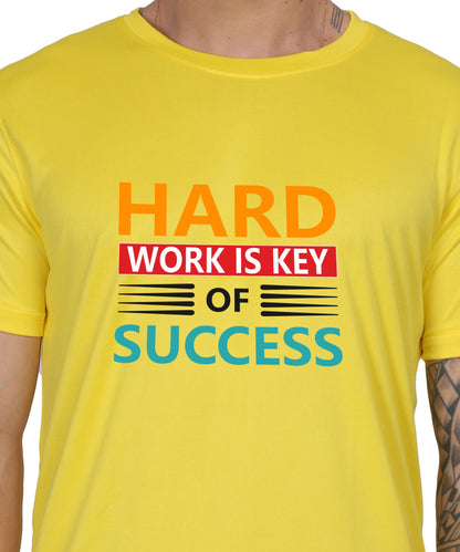 Hard Work is Key of Success Motivational Graphic T-Shirt, Black Cotton Blend, Short Sleeve, Regular Fit