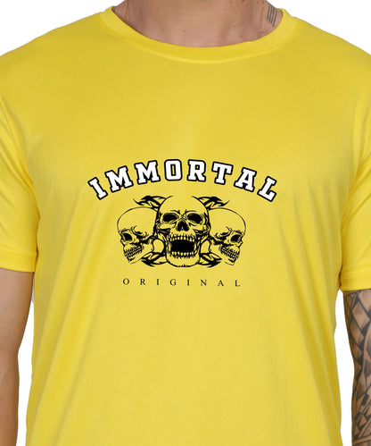 IMMORTAL' skull  Print Cotton T-Shirt, Short Sleeve, Crew Neck, Casual Wear