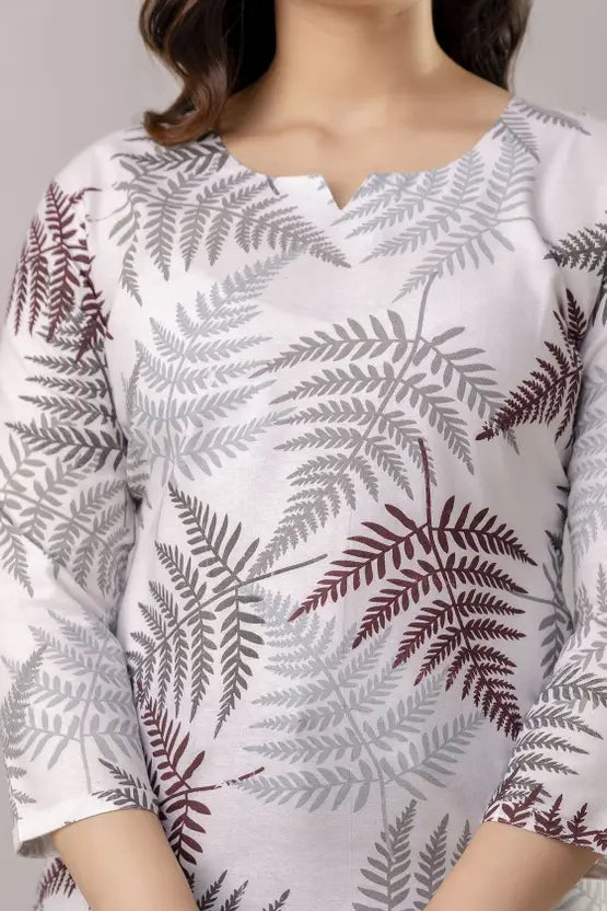 Women Printed Cotton Blend Straight Kurta  (Grey)