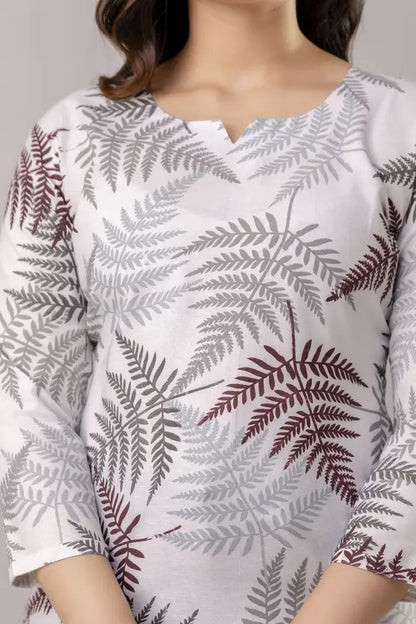 Women Printed Cotton Blend Straight Kurta  (Grey)