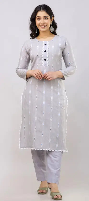 Women Self Design Cotton Blend Straight Kurta