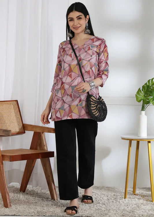 Women Geometric Print Viscose Rayon Tunic Kurta  (Multicolor)