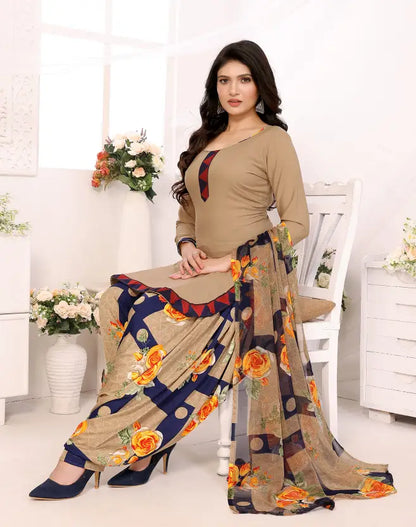 Unstitched Crepe Salwar Suit Material Printed